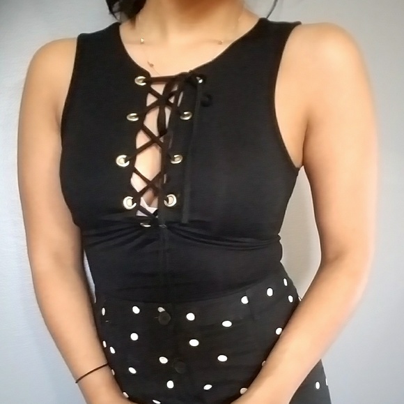 DELIGHTED BLACK LACE UP BODYSUIT - Picture 4 of 6